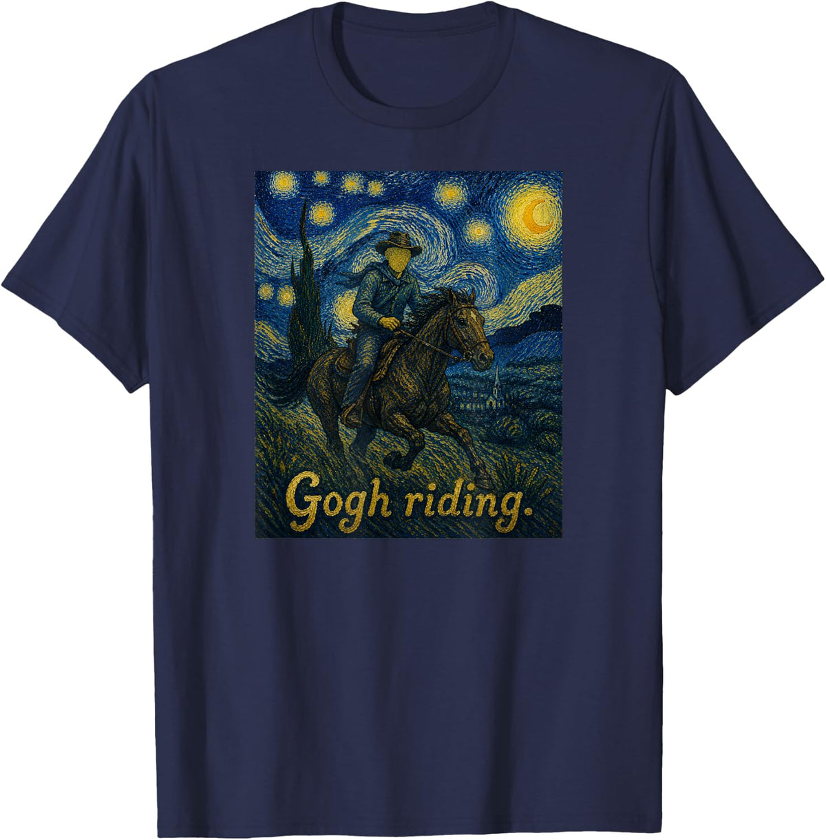 Gogh Riding Horse Funny Van Gogh Horseback Rider Cowboy T-Shirt - Navy Blue