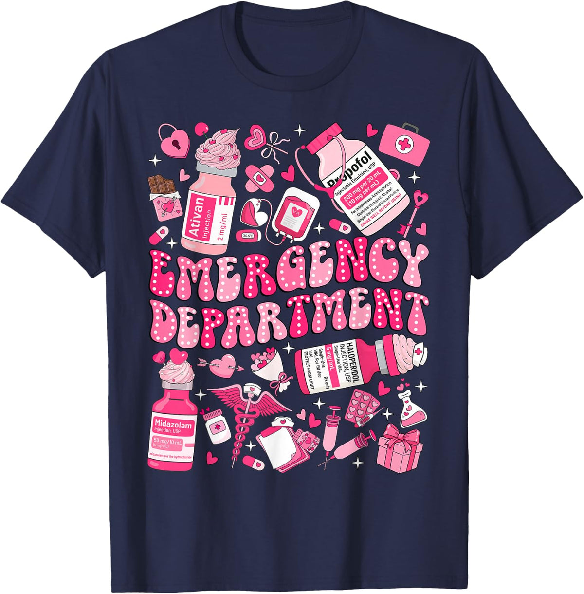 Retro Emergency Department ED ER Nurse Valentines Day Women T-Shirt - Navy Blue