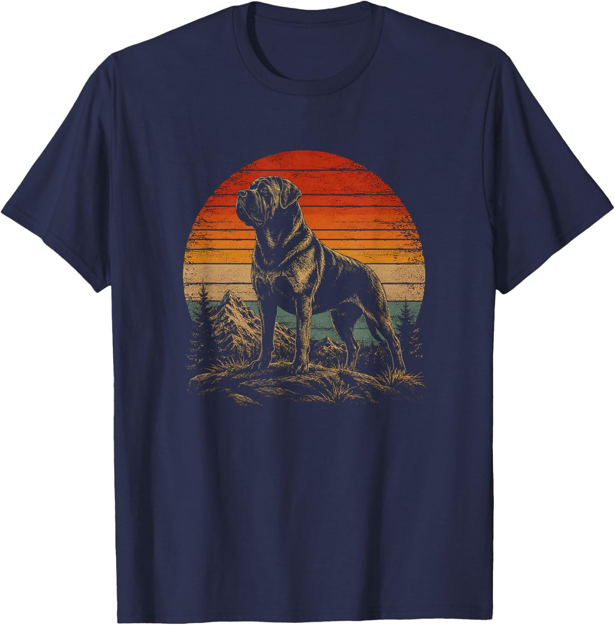 Retro English Mastiff Artwork Design T-Shirt - Navy Blue