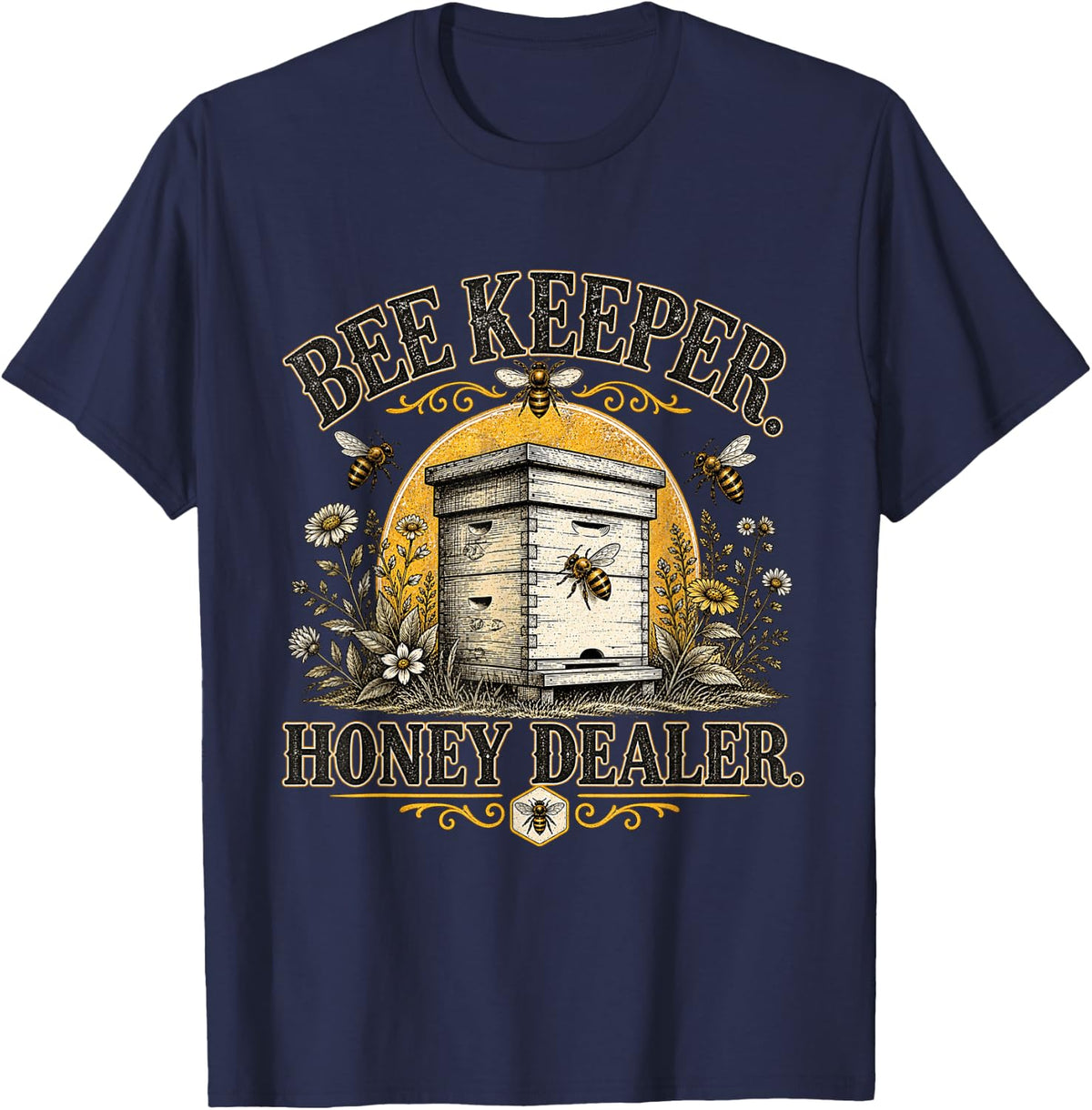Beekeeper Honey Dealer Vintage Bee Apiary Design T-Shirt - Navy Blue