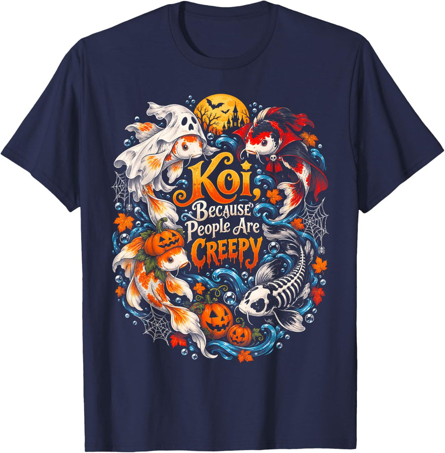 Koi's Because People are Creepy Halloween Koi Fish T-Shirt - Navy Blue