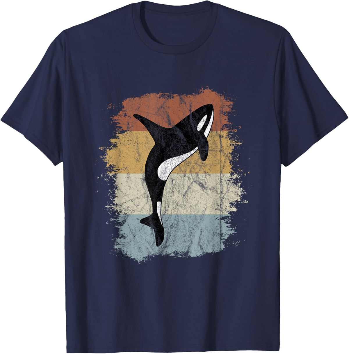 Retro Orca Sea Panda Vintage Whale Silhouette T-Shirt - Navy Blue