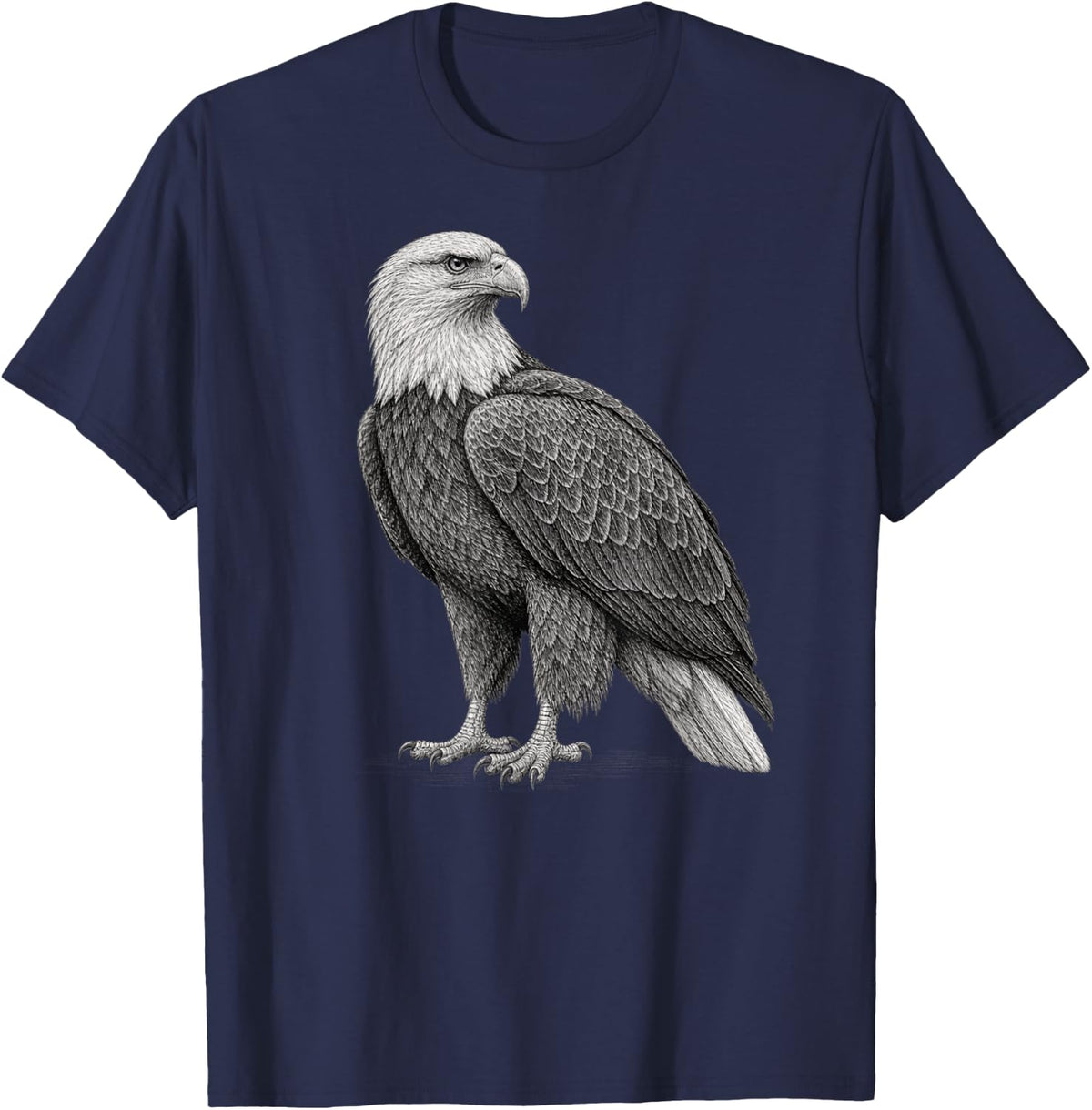 Bald Eagle Realistic American Bird Sketch Graphic T-Shirt - Navy Blue