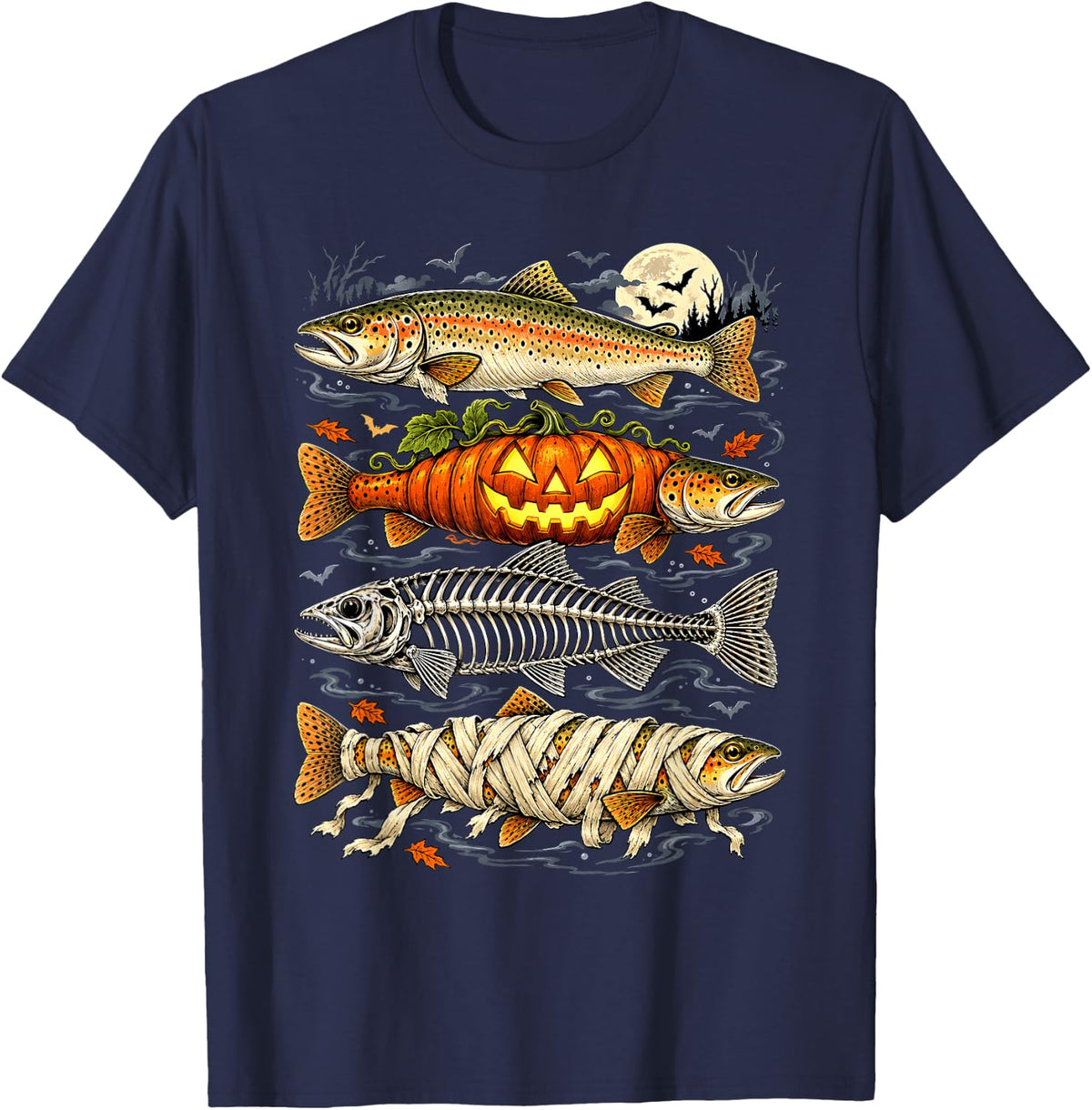 Funny Bass Catcher Magic Season Sea Creatures T-Shirt - Navy Blue