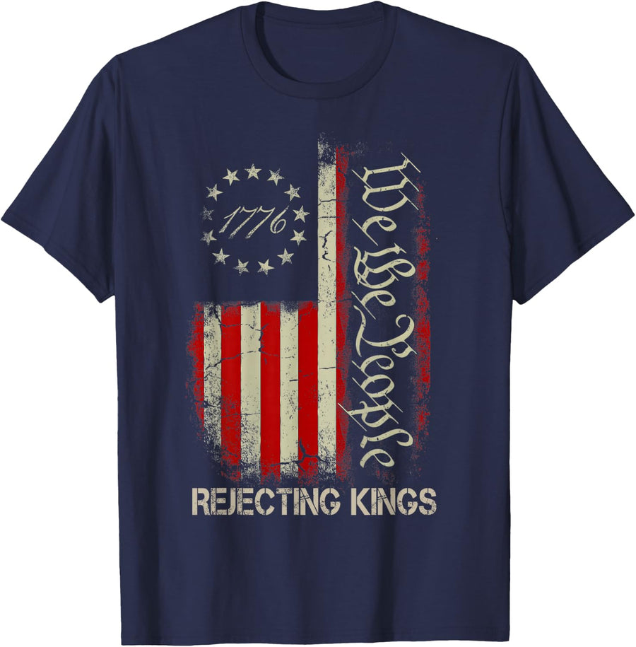 Rejecting Kings Since 1776 American Flag USA 4th of July T-Shirt - Navy Blue