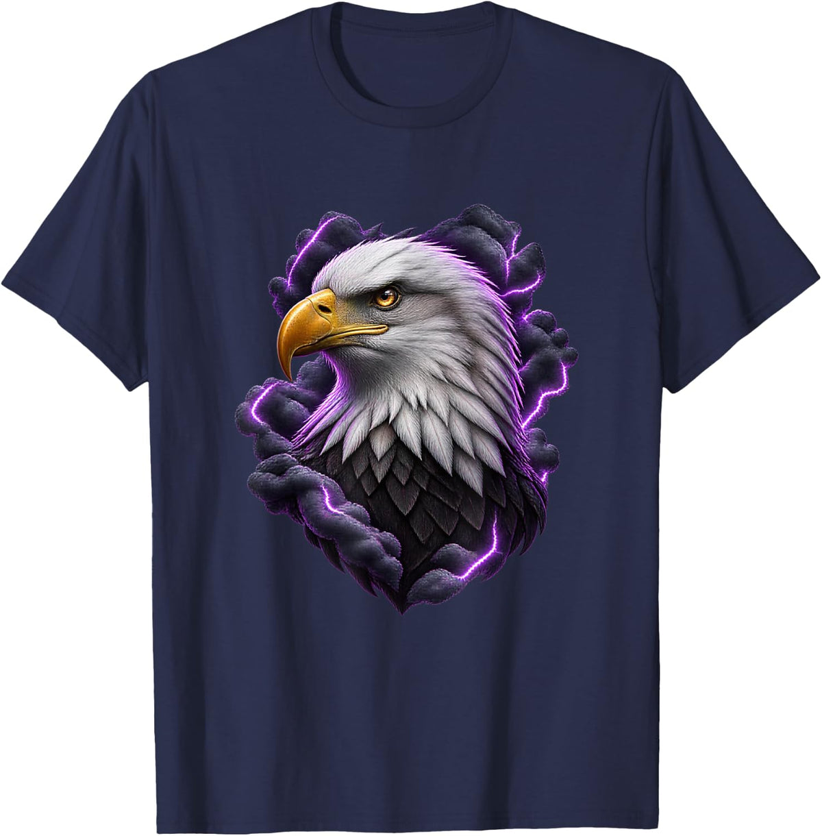 Bald Eagle with Violet Cloud Frame T-Shirt - Navy Blue