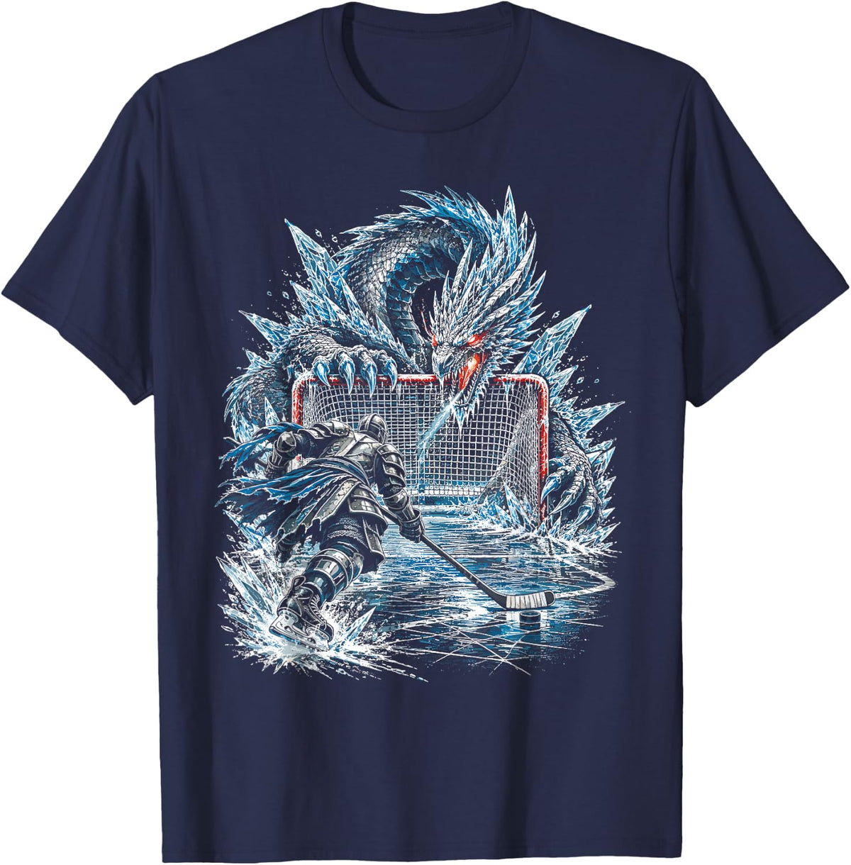 Ice Hockey Player T-Shirt - Navy Blue