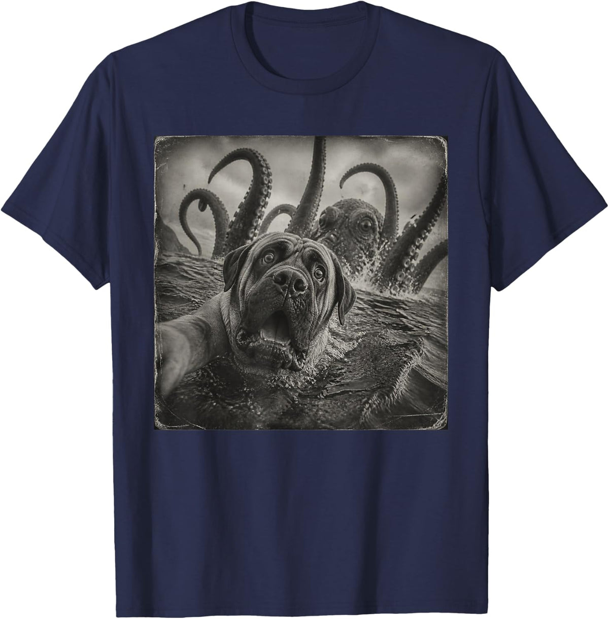 Funny Swimming Mastiff T-Shirt - Navy Blue