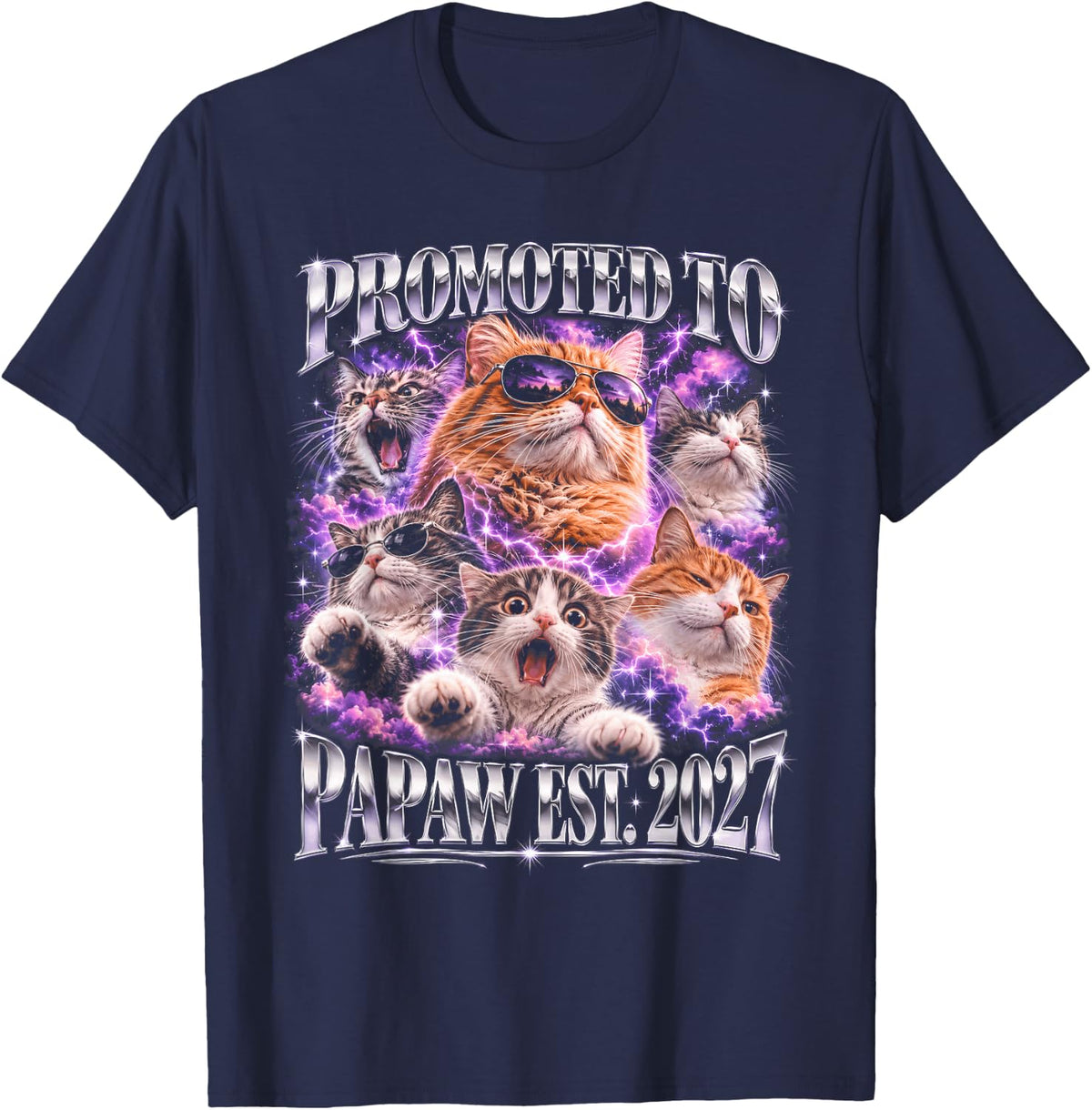 Promoted to Papaw Est 2027 Cat Lover T-Shirt - Navy Blue