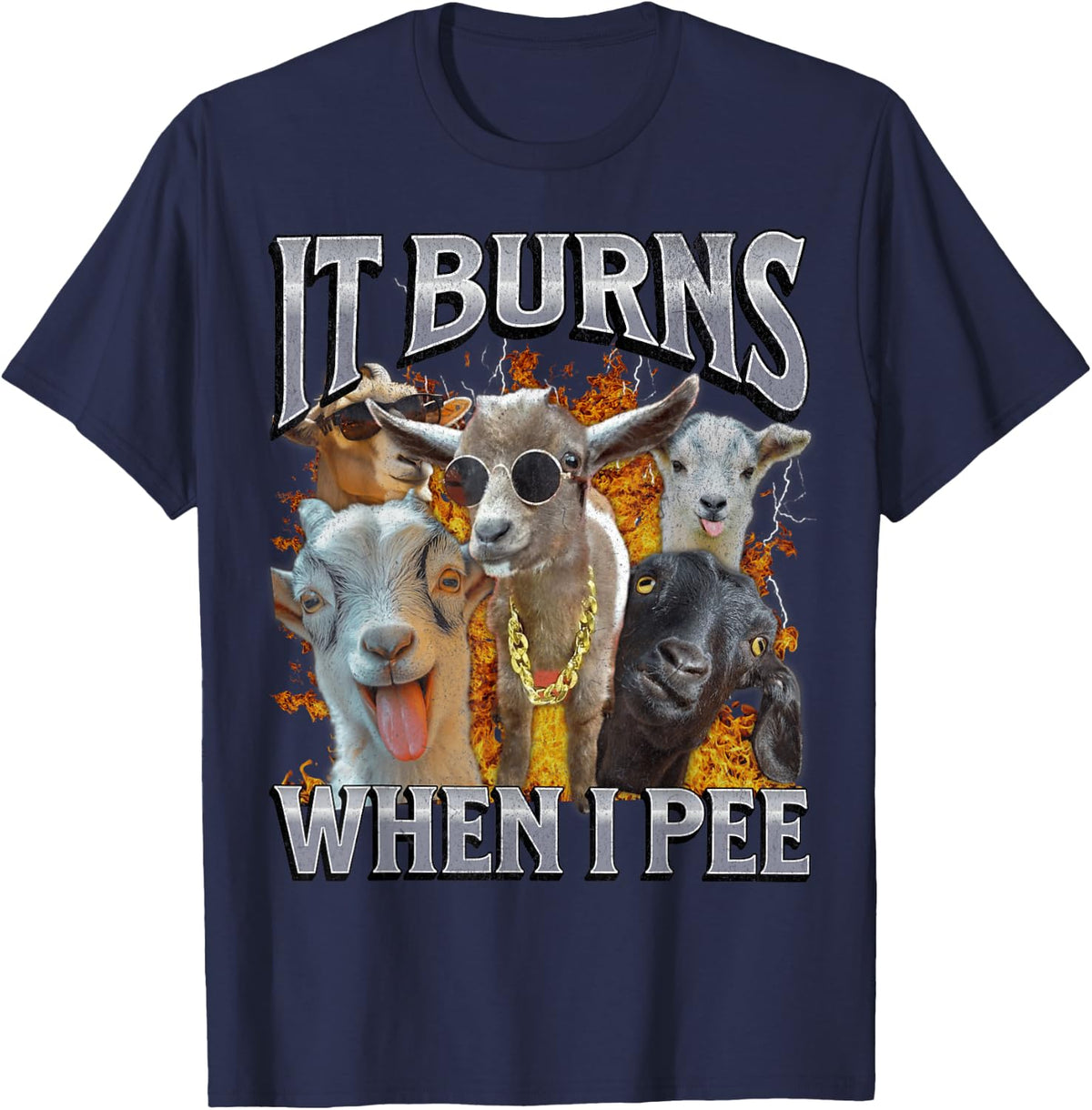 It Burns When I Pee Funny Offensive Goat Adult Humor Bootleg T-Shirt - Navy Blue
