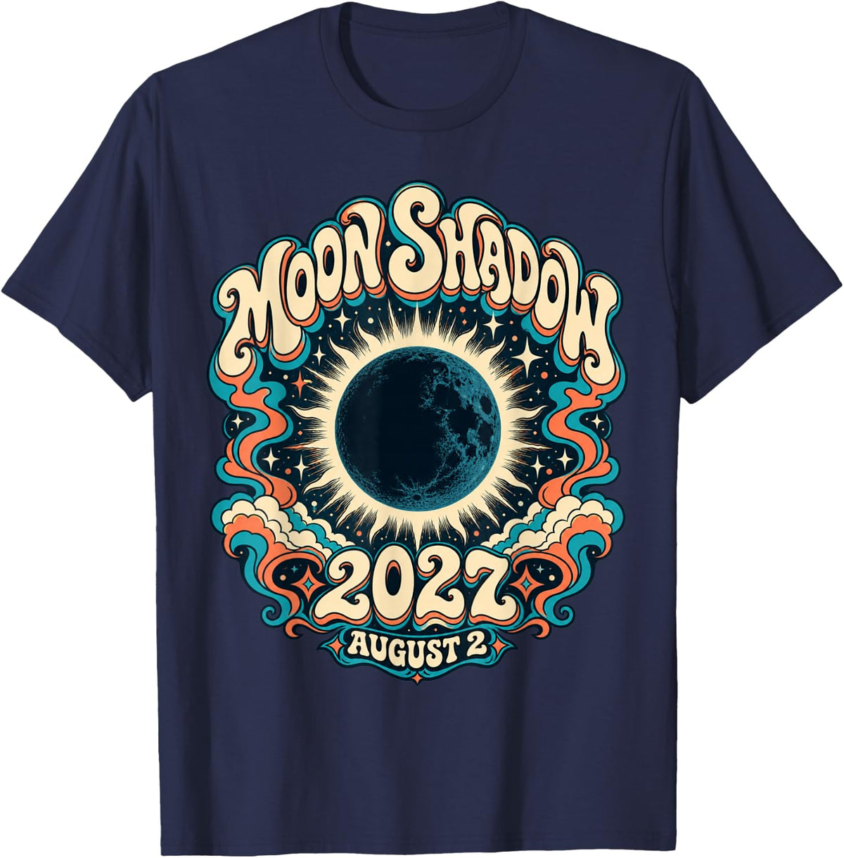 Moon Shadow 2027 Retro Total Solar Eclipse T-Shirt - Navy Blue
