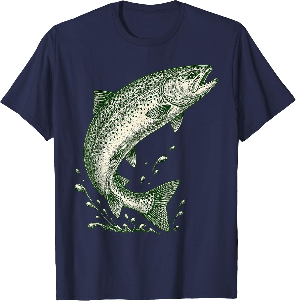 Leaping Rainbow Trout Fishing Angler T-Shirt - Navy Blue