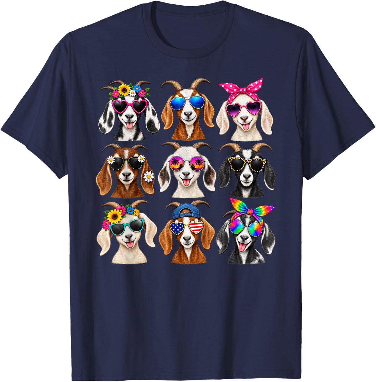 Cute Goats Sunglasses T-Shirt - Navy Blue