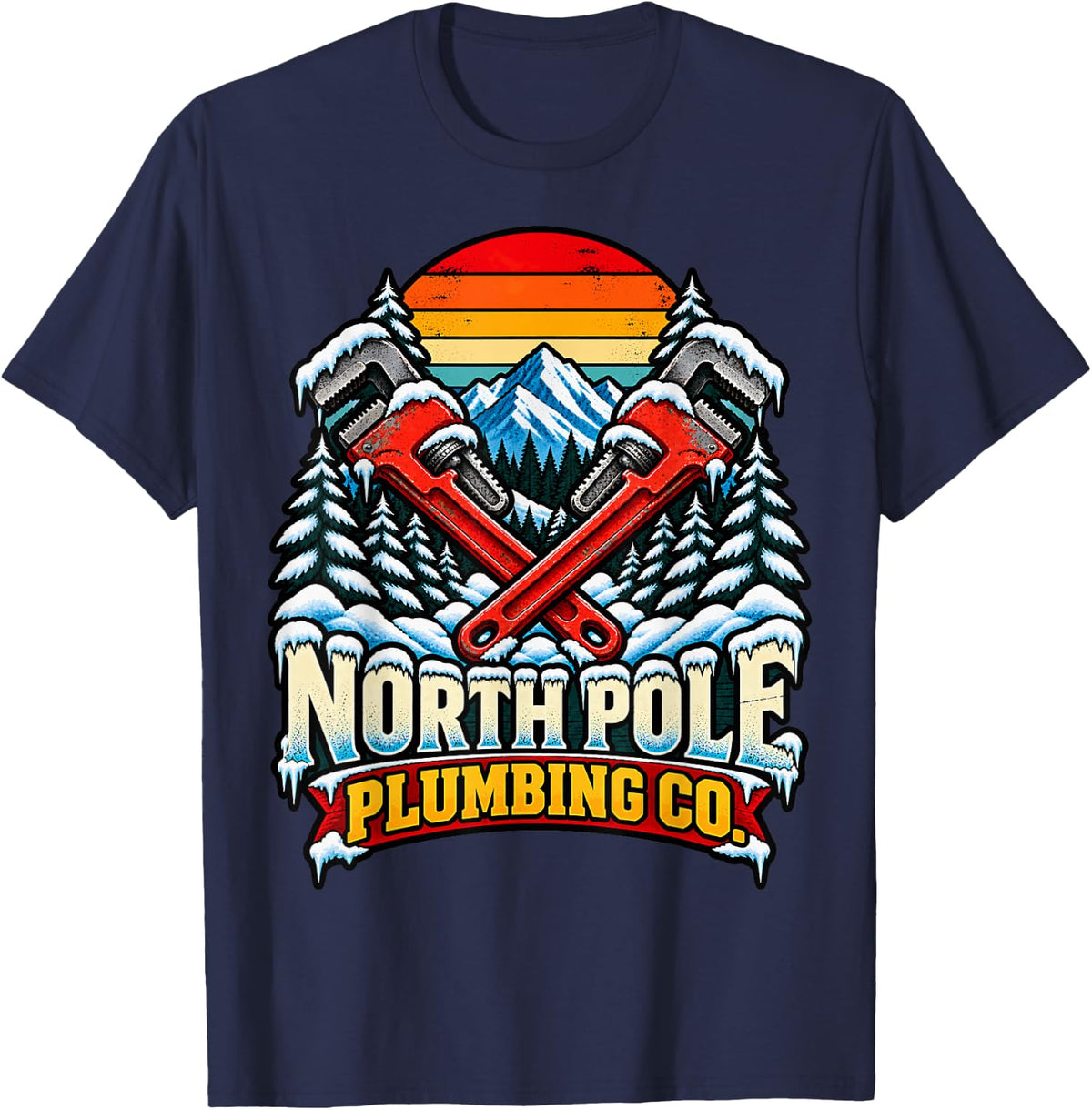 North Pole Plumbing Co Plumber Ugly Christmas Sweater T-Shirt - Navy Blue