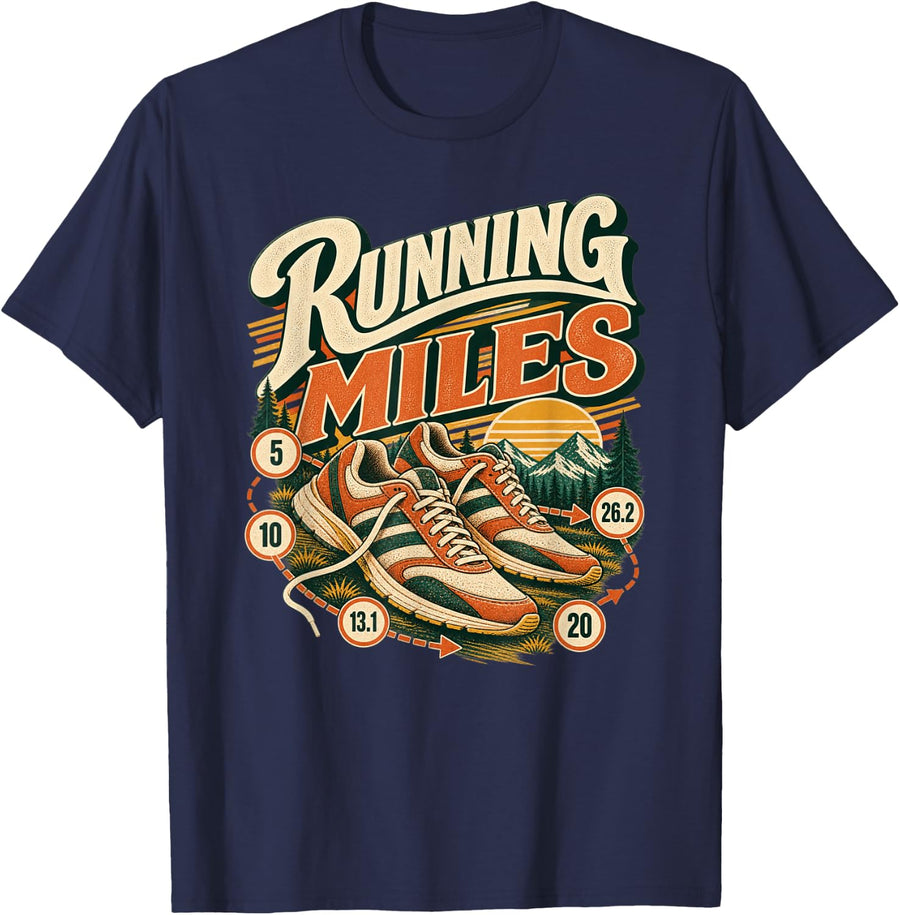 Running Miles Vintage Distance Runner T-Shirt - Navy Blue