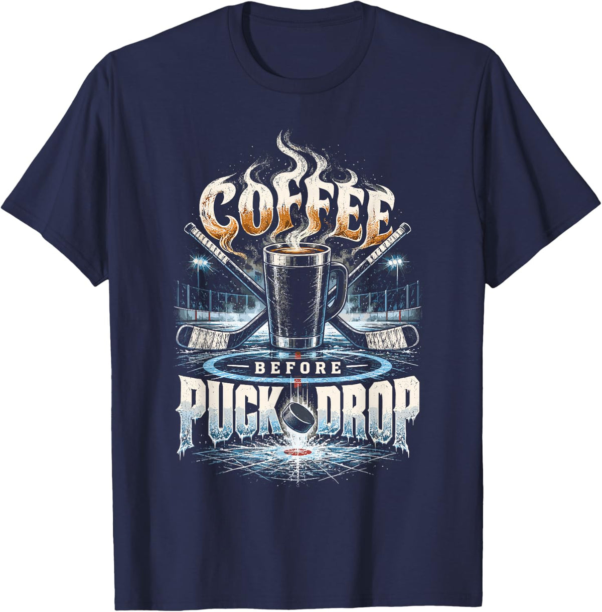 Ice Hockey Player Coffee Before Puck Drop T-Shirt - Navy Blue