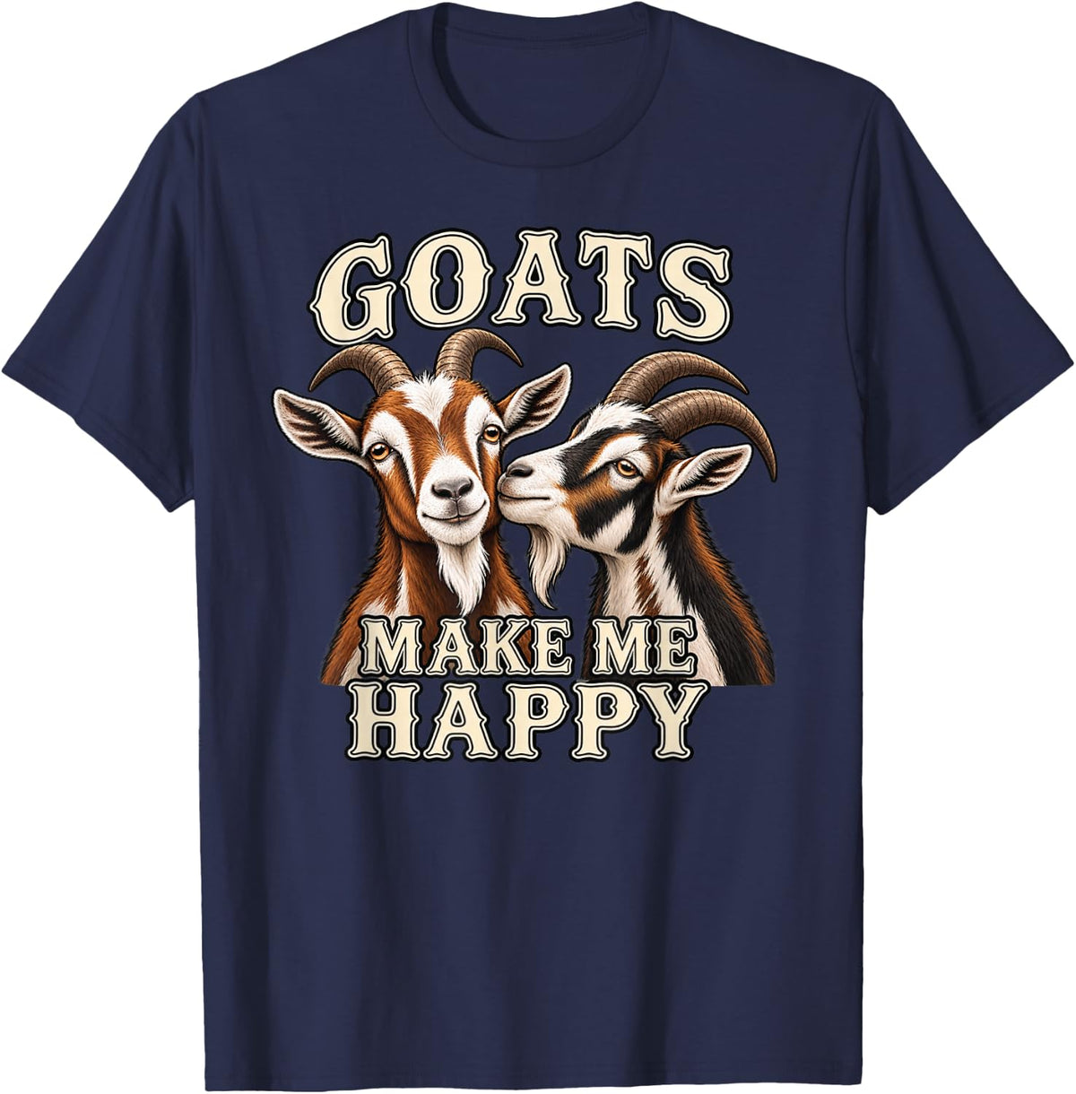 Goats Make me Happy T-Shirt - Navy Blue