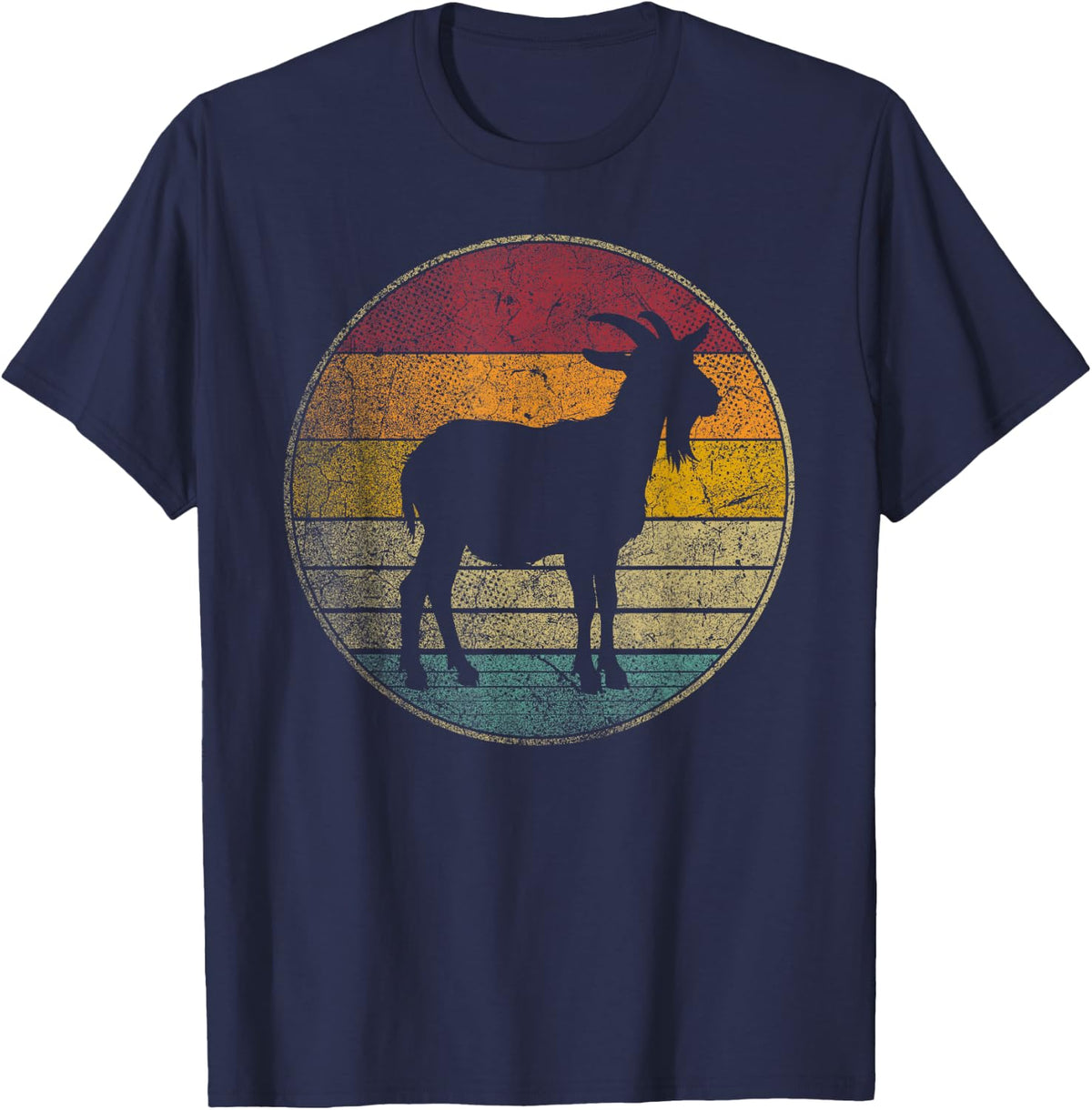 Goat - Vintage Distressed Retro Silhouette 60s 70s 80s 90s T-Shirt - Navy Blue