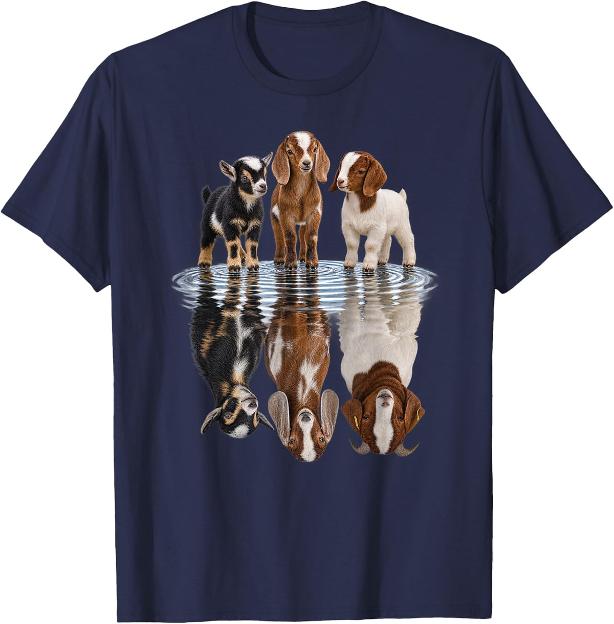 Cute Goats Water T-Shirt - Navy Blue