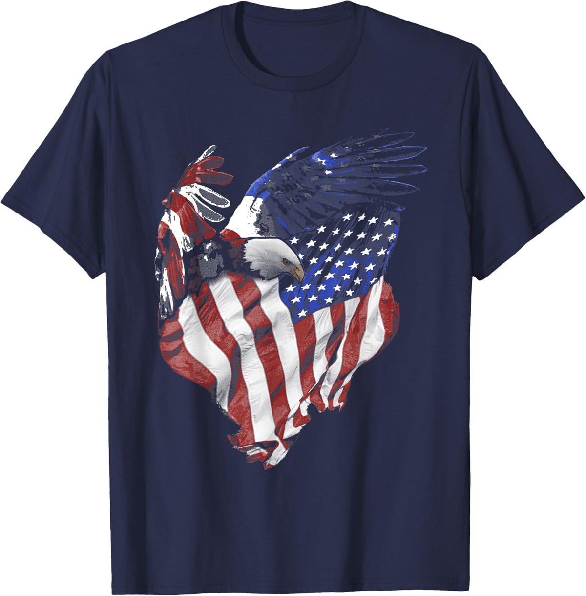American Flag and Bald Eagle Patriotic T-Shirt - Navy Blue