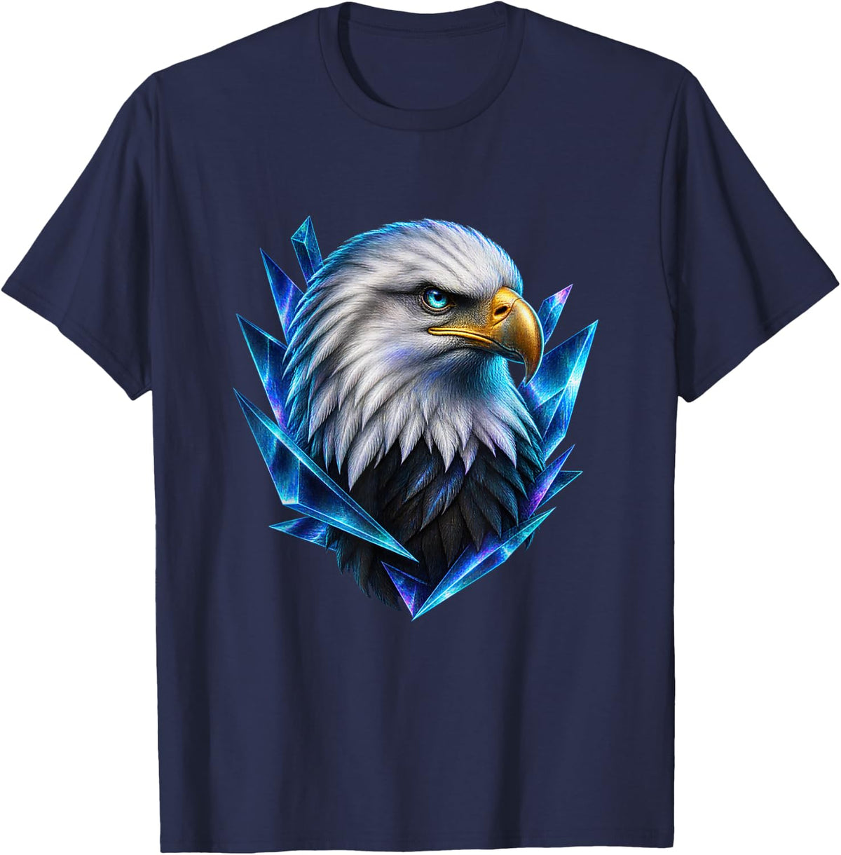 Bald Eagle with Aqua Geometric Prisms T-Shirt - Navy Blue