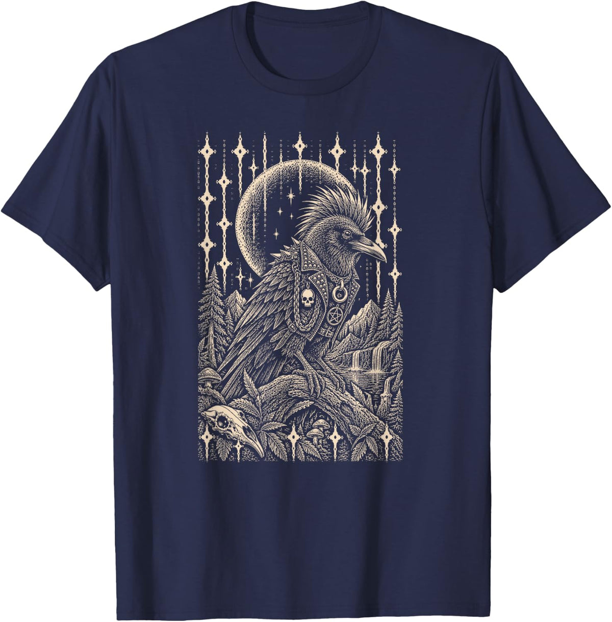 Raven Punk Grunge Rebel Alternative Style T-Shirt - Navy Blue