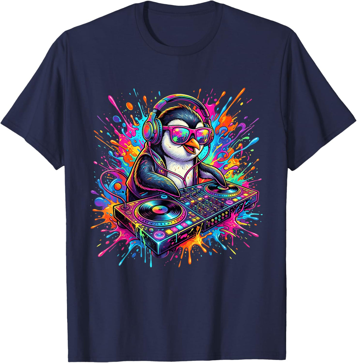 Penguin DJ Splash T-Shirt - Navy Blue