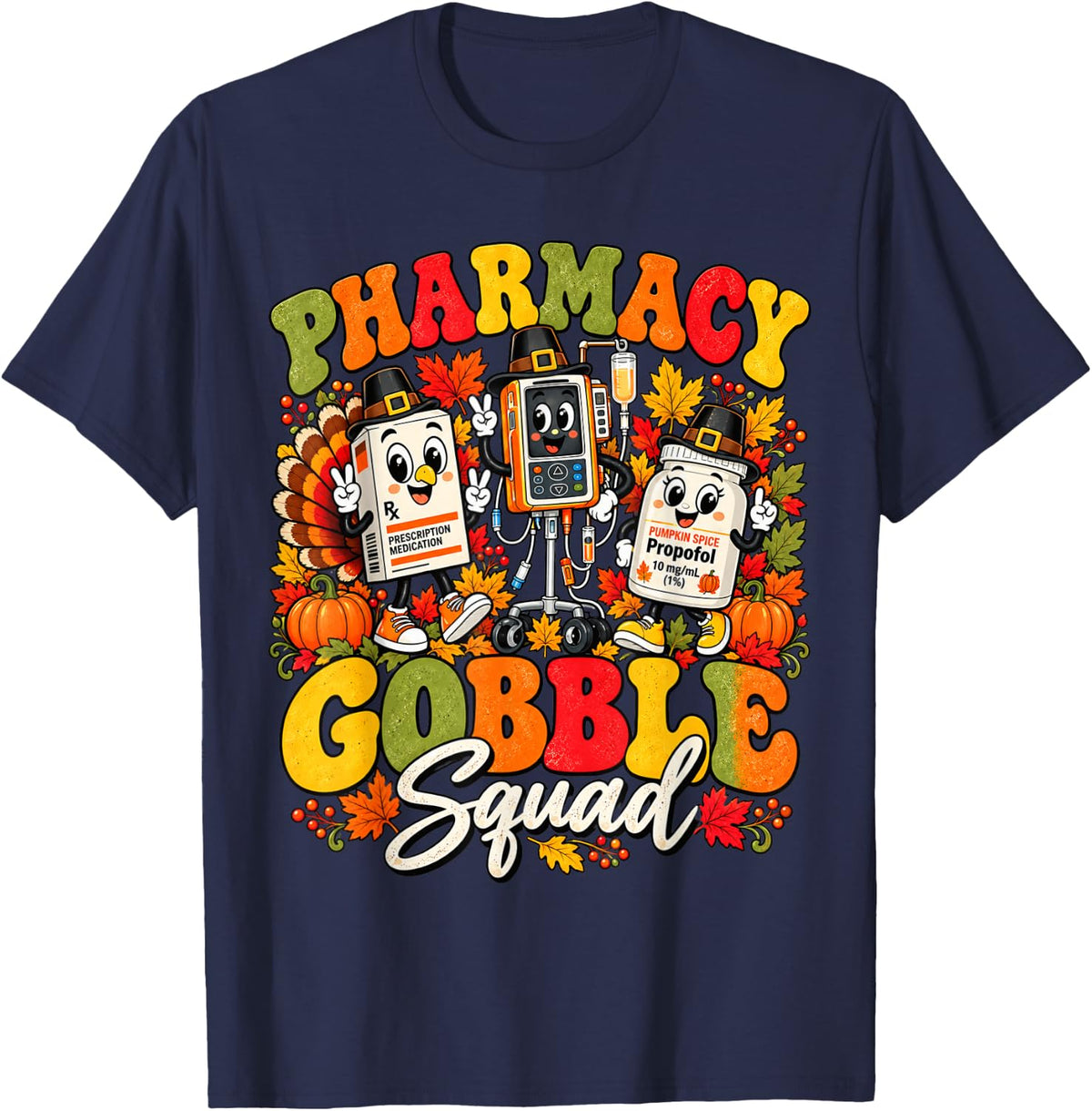 Funny Pharmacy Tech Thanksgiving Turkey Healthcare Team T-Shirt - Navy Blue