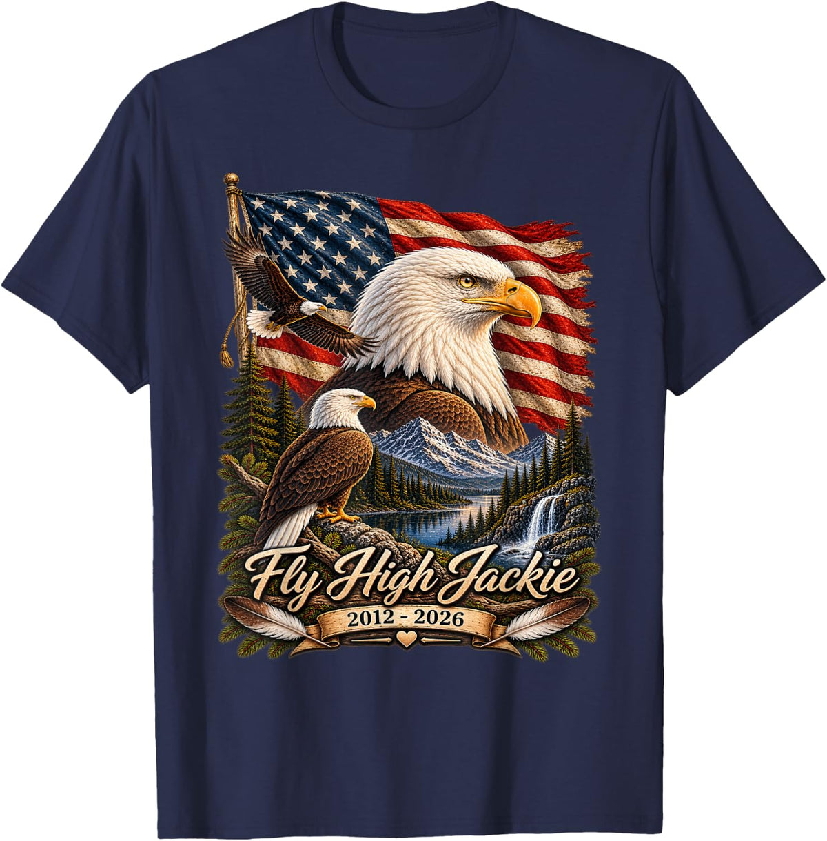 Fly High Jackie, Jackie and Shadow Bald Eagle T-Shirt - Navy Blue