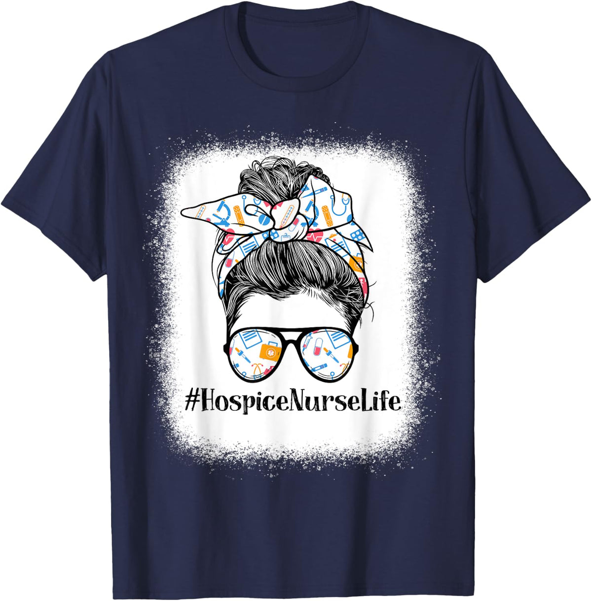 Hospice Nurse Life Appreciation Day Messy Bun Women T-Shirt - Navy Blue