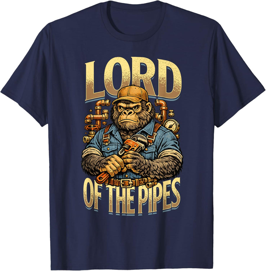 Plumber Lord of The Pipes Gorilla T-Shirt - Navy Blue