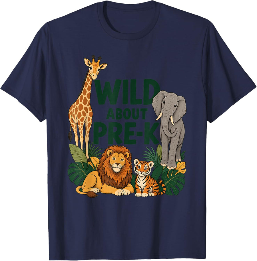 Wild About Pre-k Preschool Teacher Jungle Animals T-Shirt - Navy Blue