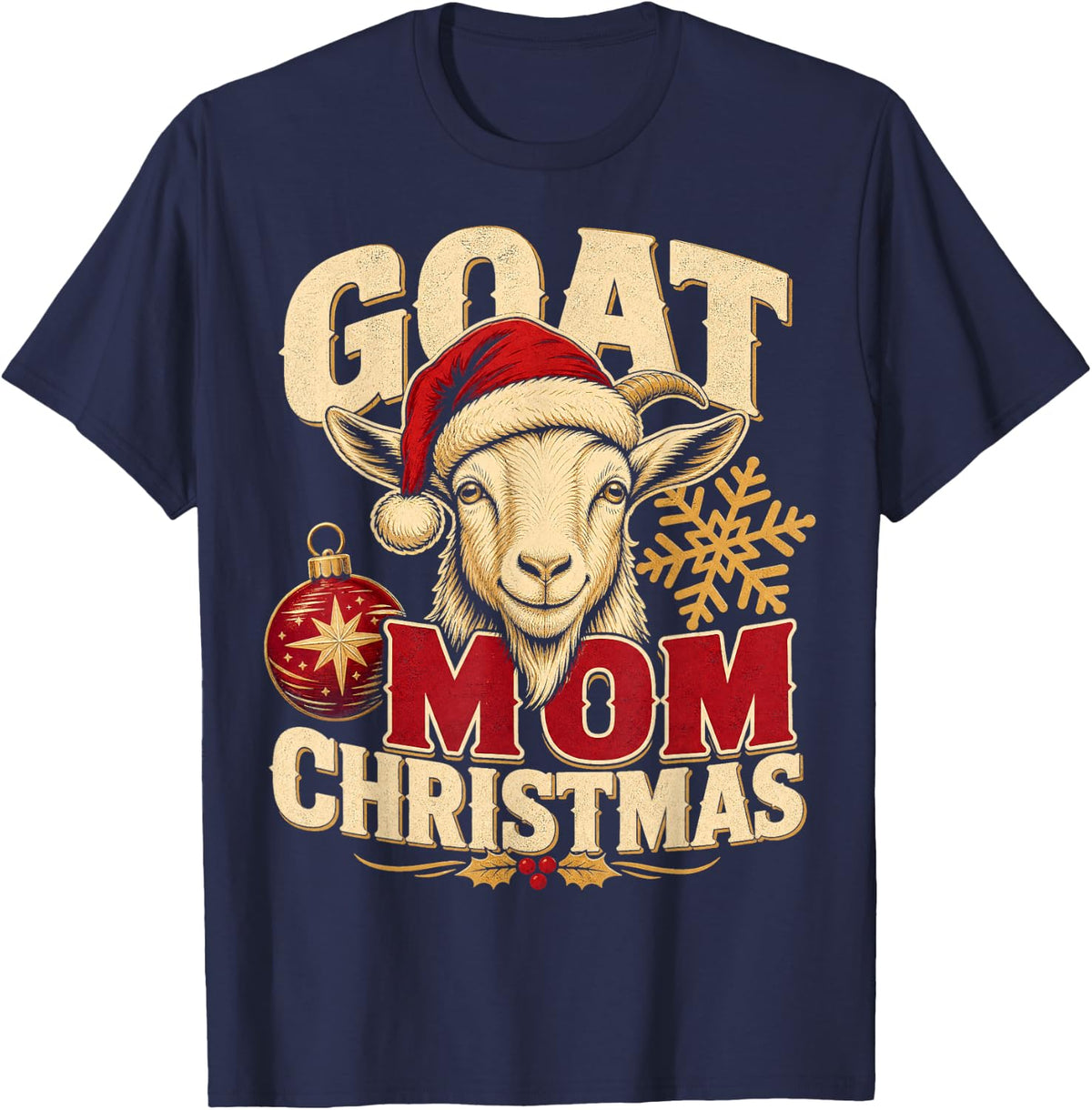 Goat Mom Christmas Holiday T-Shirt - Navy Blue