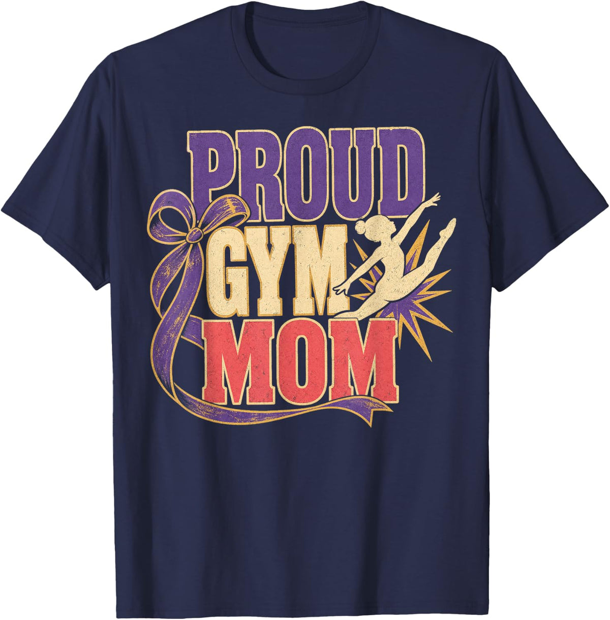 Proud Gym Mom Gymnastics Support T-Shirt - Navy Blue