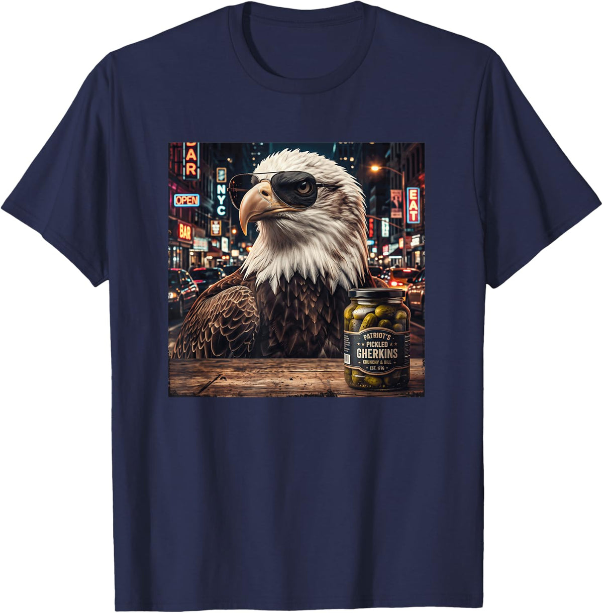 Funny Bald Eagle Eating Pickles Meme Men Women T-Shirt - Navy Blue