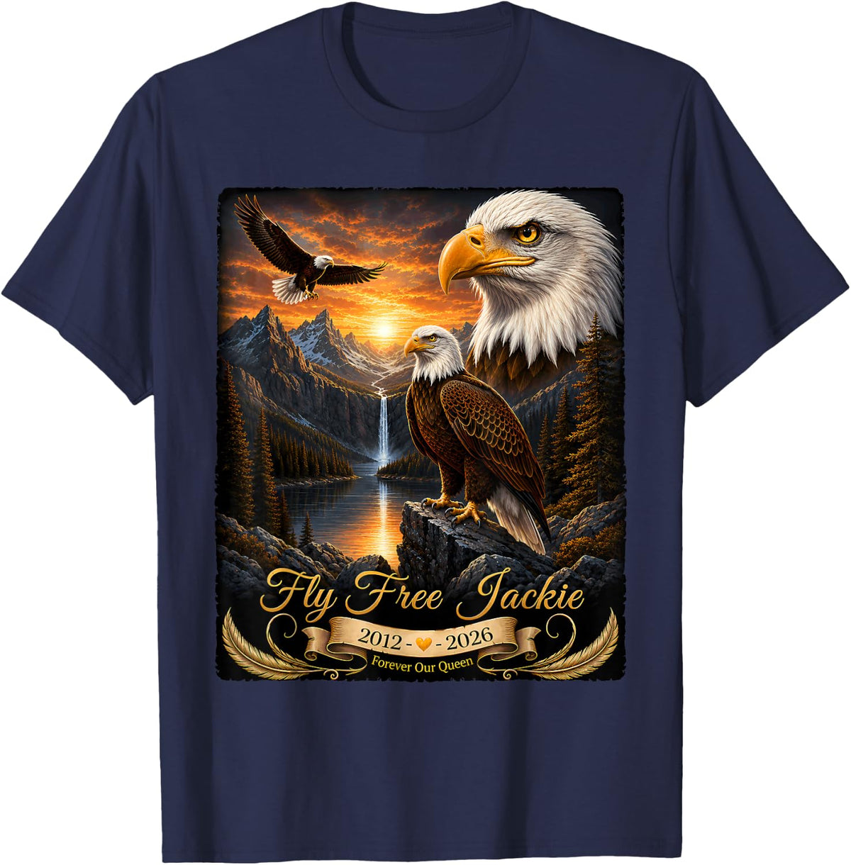 Jackie and Shadow Big Bear Lake Bald Eagle Memorial Tribute Tees T Shirts for Eagle Lovers - Navy Blue
