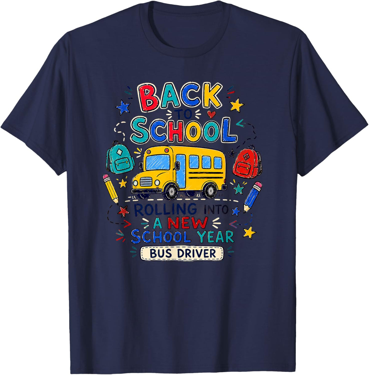 Cute Bus Driver Back to School Yellow Bus T-Shirt - Navy Blue