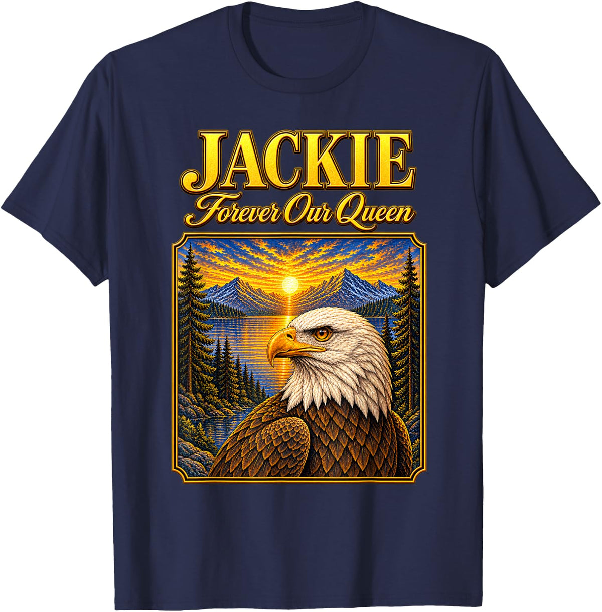 Jackie Forever Our Queen Bald Eagle Memorial Tribute T-Shirt - Navy Blue
