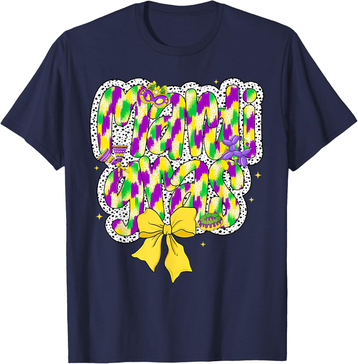 Cute Mardi Gras Coquette Bow Masked Women Girl Kid T-Shirt - Navy Blue