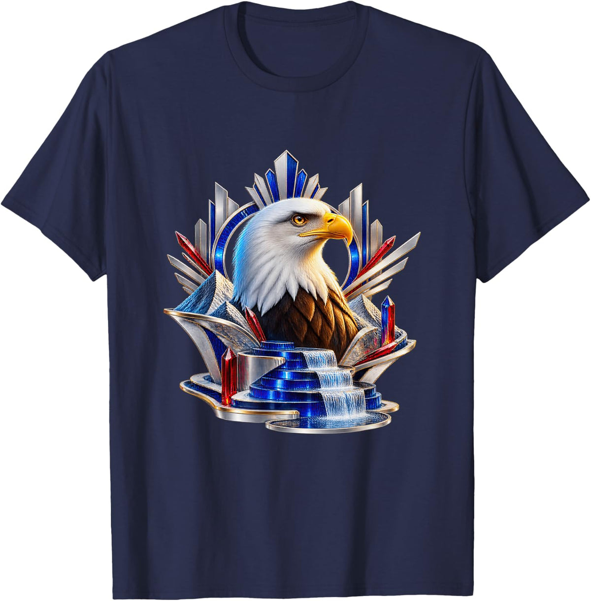 Bald Eagle Above Cobalt Peaks and Cascades T-Shirt - Navy Blue