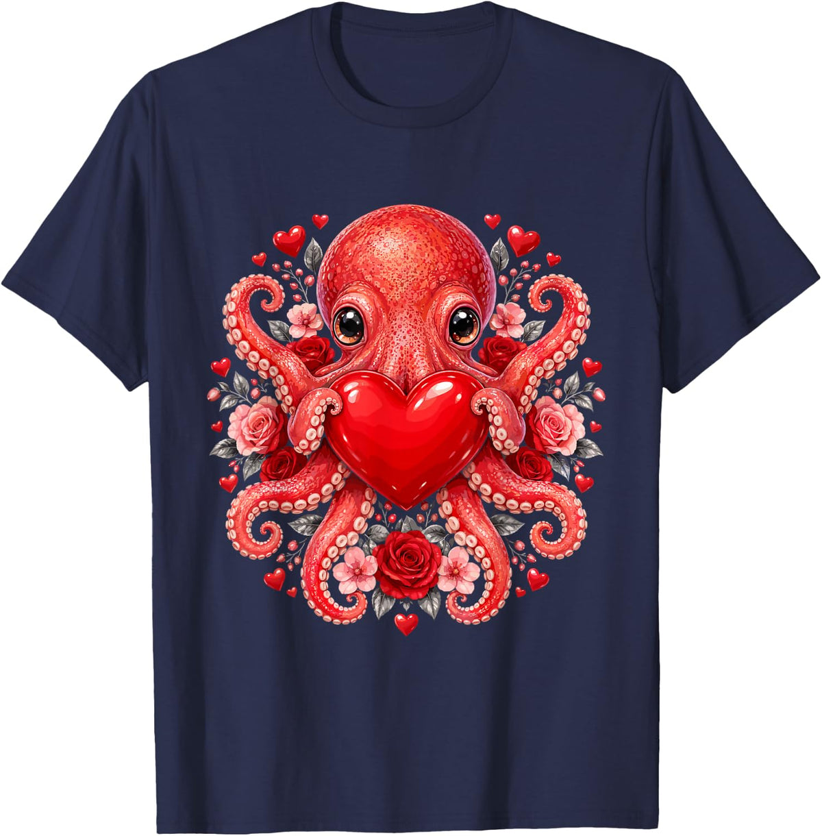 Valentine Rose Heart - Octopus T-Shirt - Navy Blue