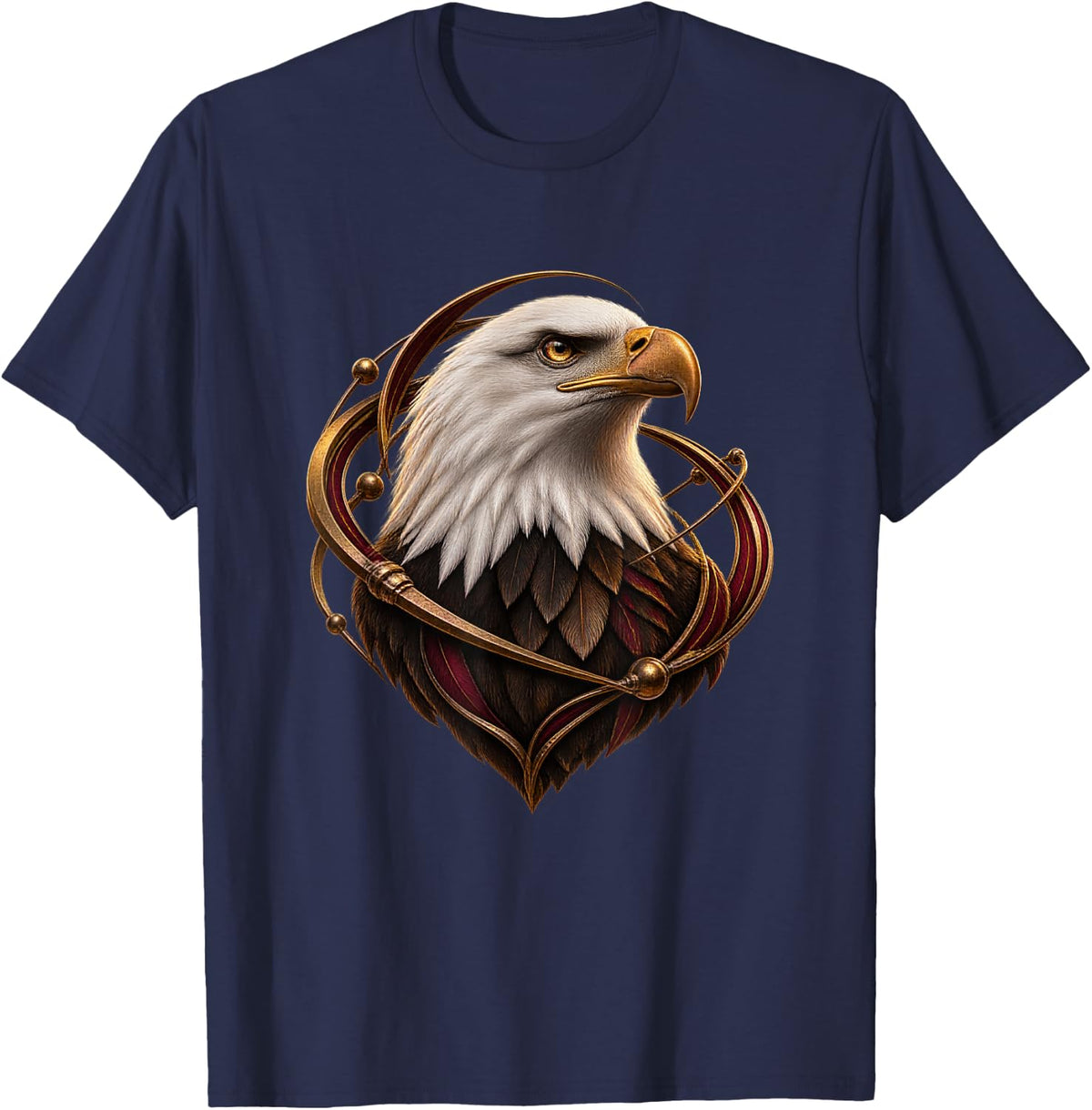 Bald Eagle with Brass Orbit Rings Raptor Bird Art T-Shirt - Navy Blue