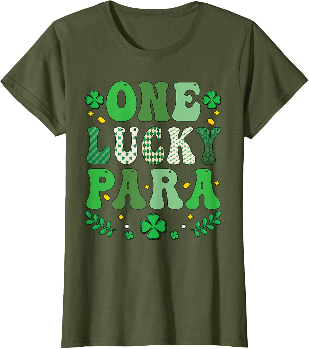 One Lucky Para St Patricks Day Shamrock Paraprofessional T-Shirt - Olive Green