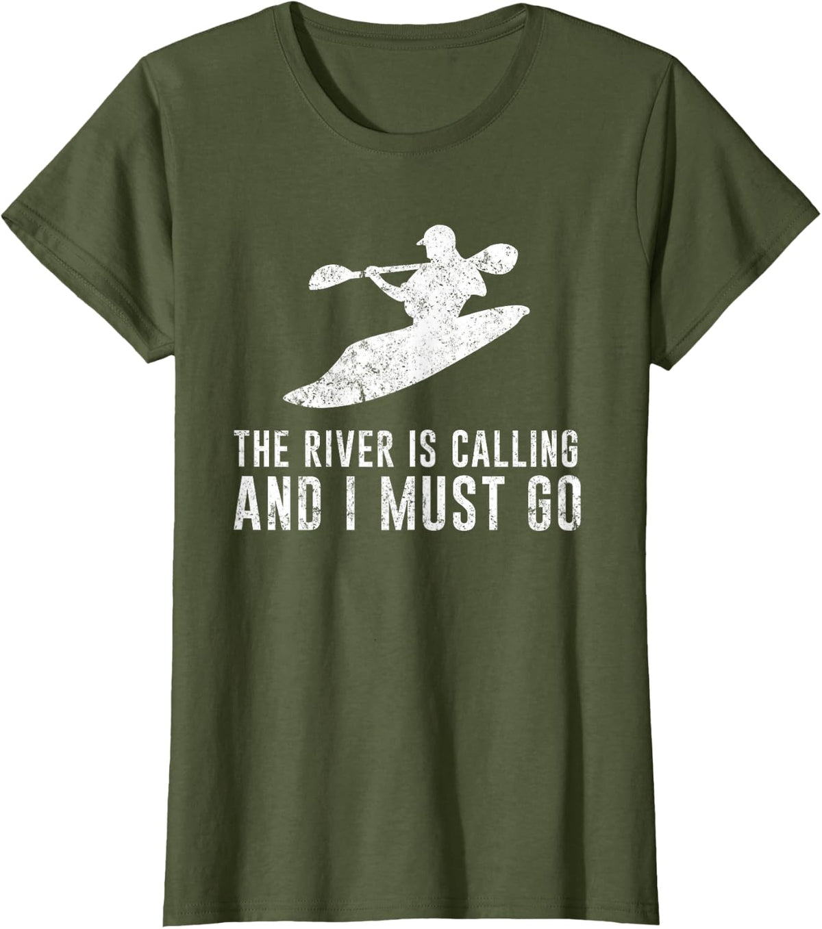 Whitewater Kayaking Tshirt - The River is Calling T-Shirt - Olive Green