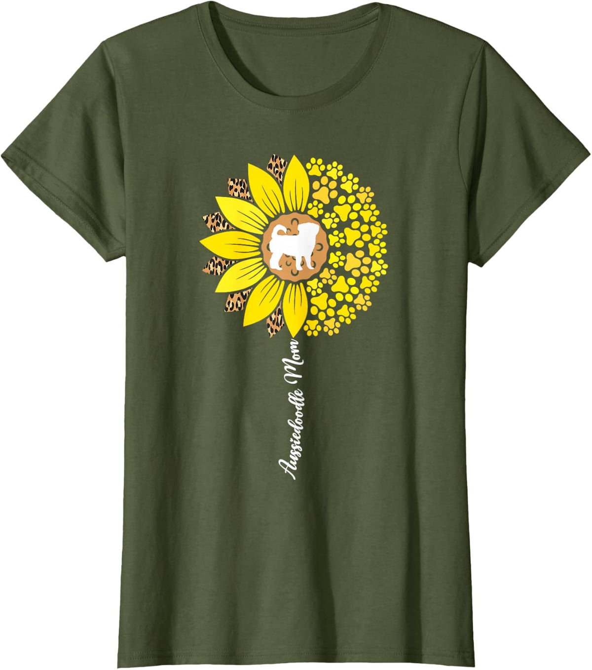 Aussiedoodle Mom for Women Aussie Doodle Dog Mom Sunflower T-Shirt - Olive Green