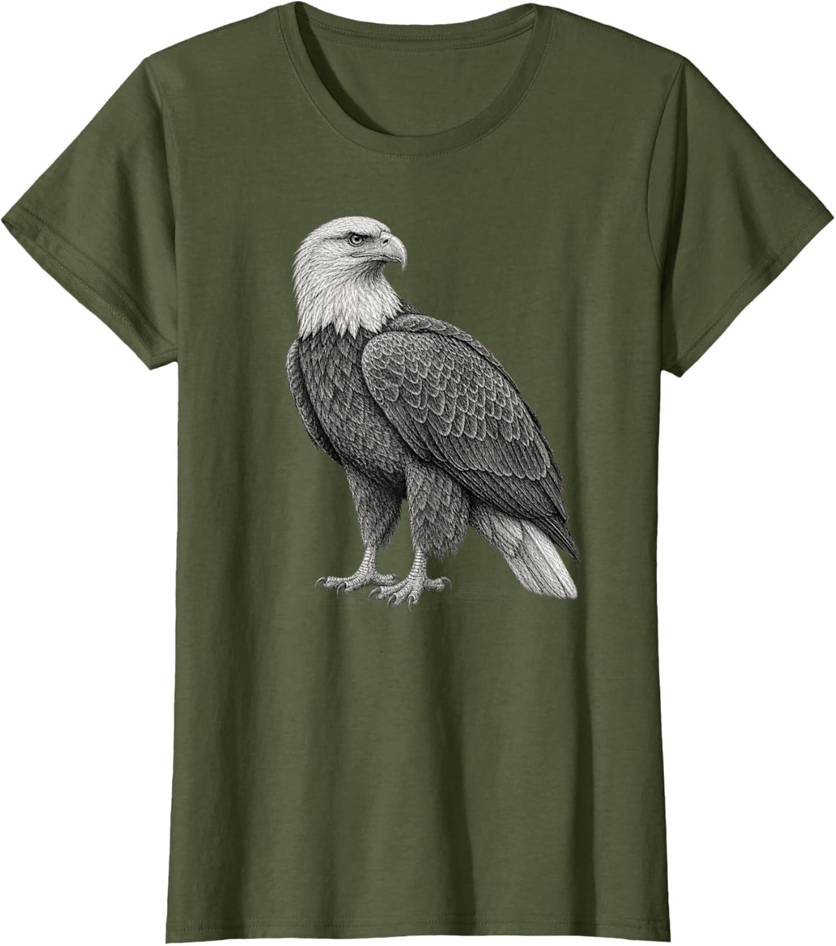 Bald Eagle Realistic American Bird Sketch Graphic T-Shirt - Olive Green