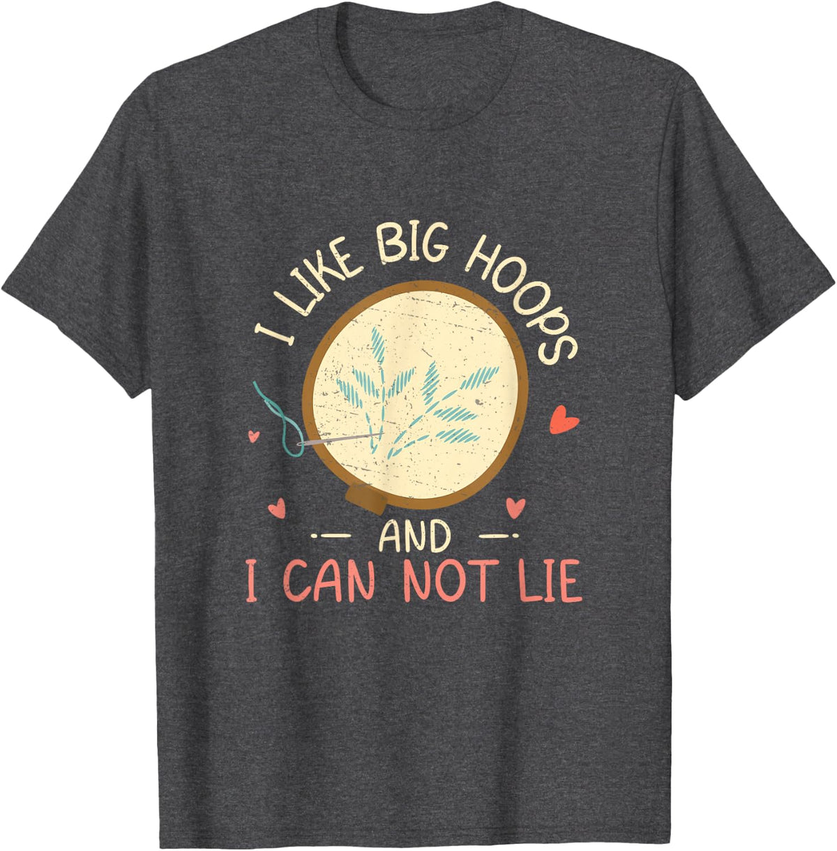 Needlepoint Stitching I Like Big Hoops Funny Embroidery T-Shirt - Dark Heather Grey