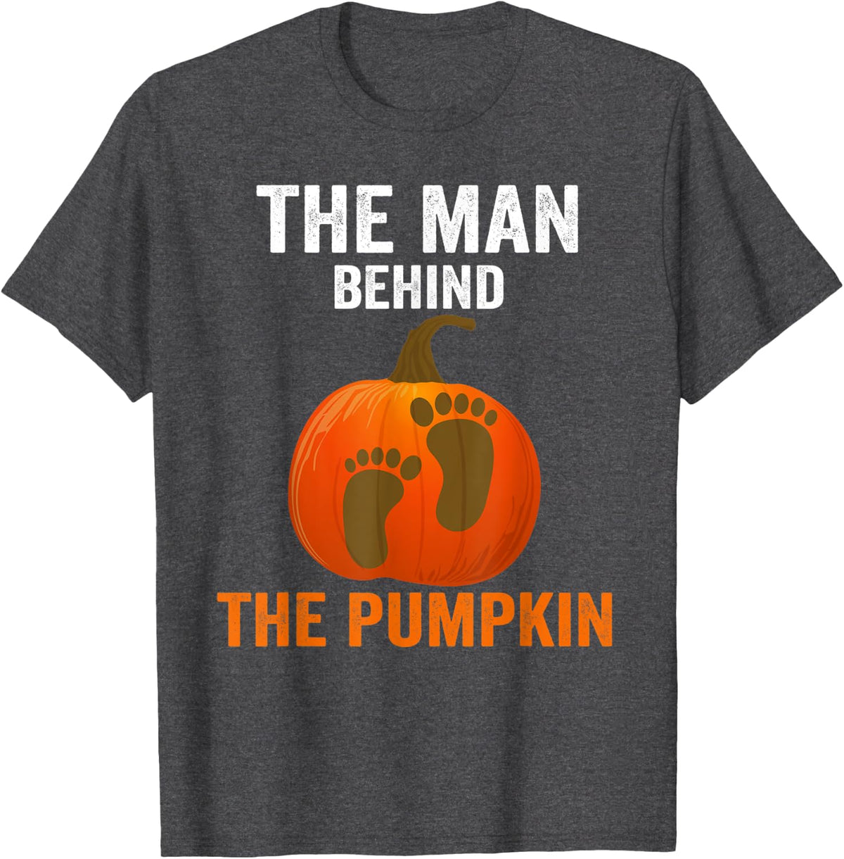 The Man Behind The Pumpkin Dad Pregnancy Announcement T-Shirt - Dark Heather Grey