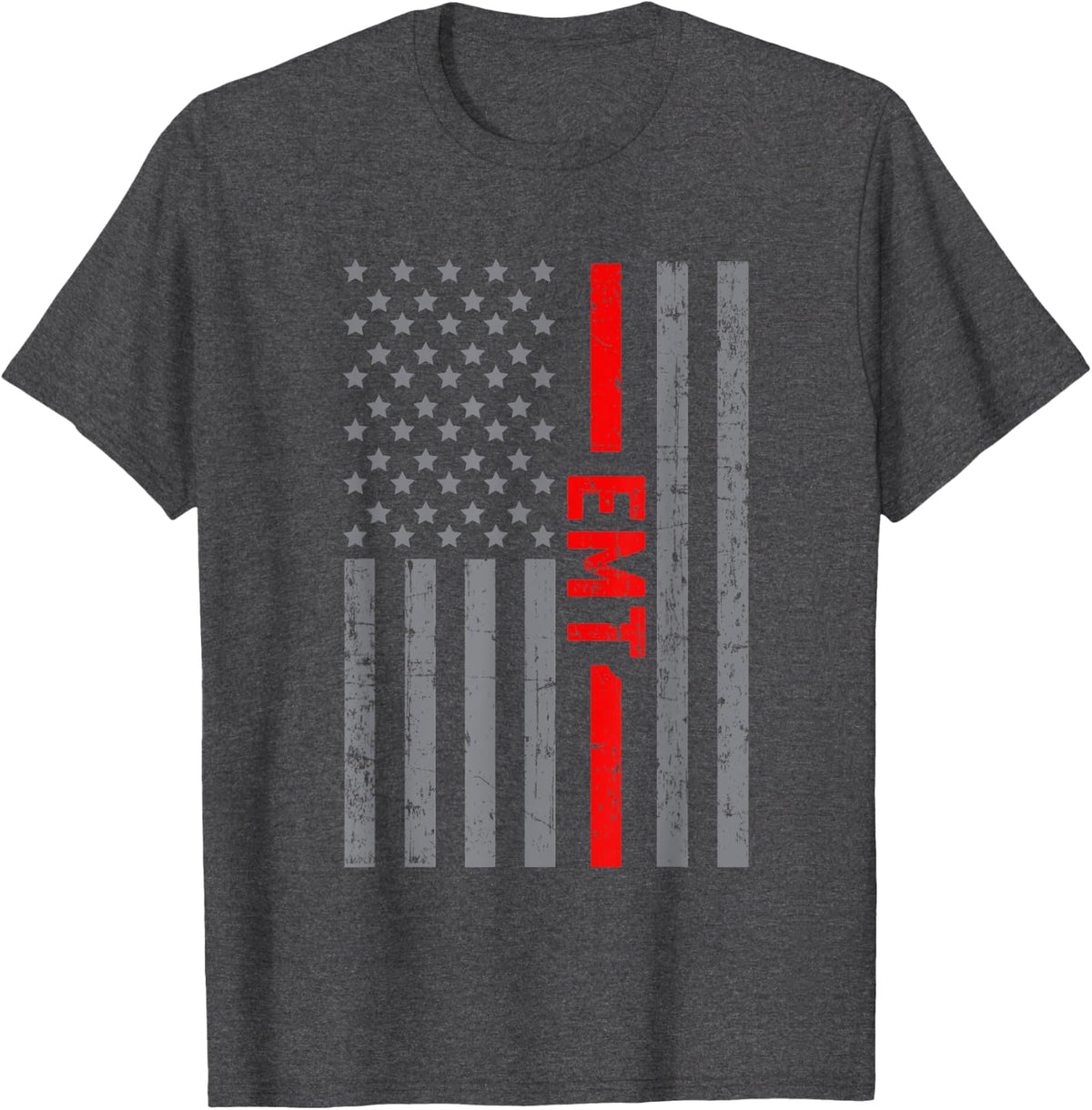 American Flag Emt US Flag Vintage Tee For Men Dad T-Shirt - Dark Heather Grey
