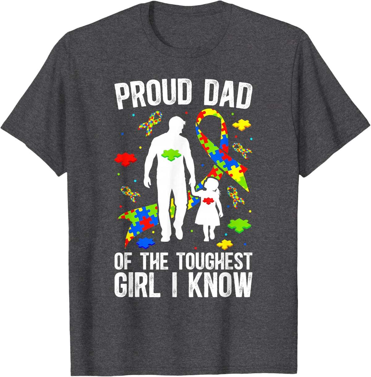 Proud Dad Autism Dad Autism Awareness Autism Warrior Father T-Shirt - Dark Heather Grey